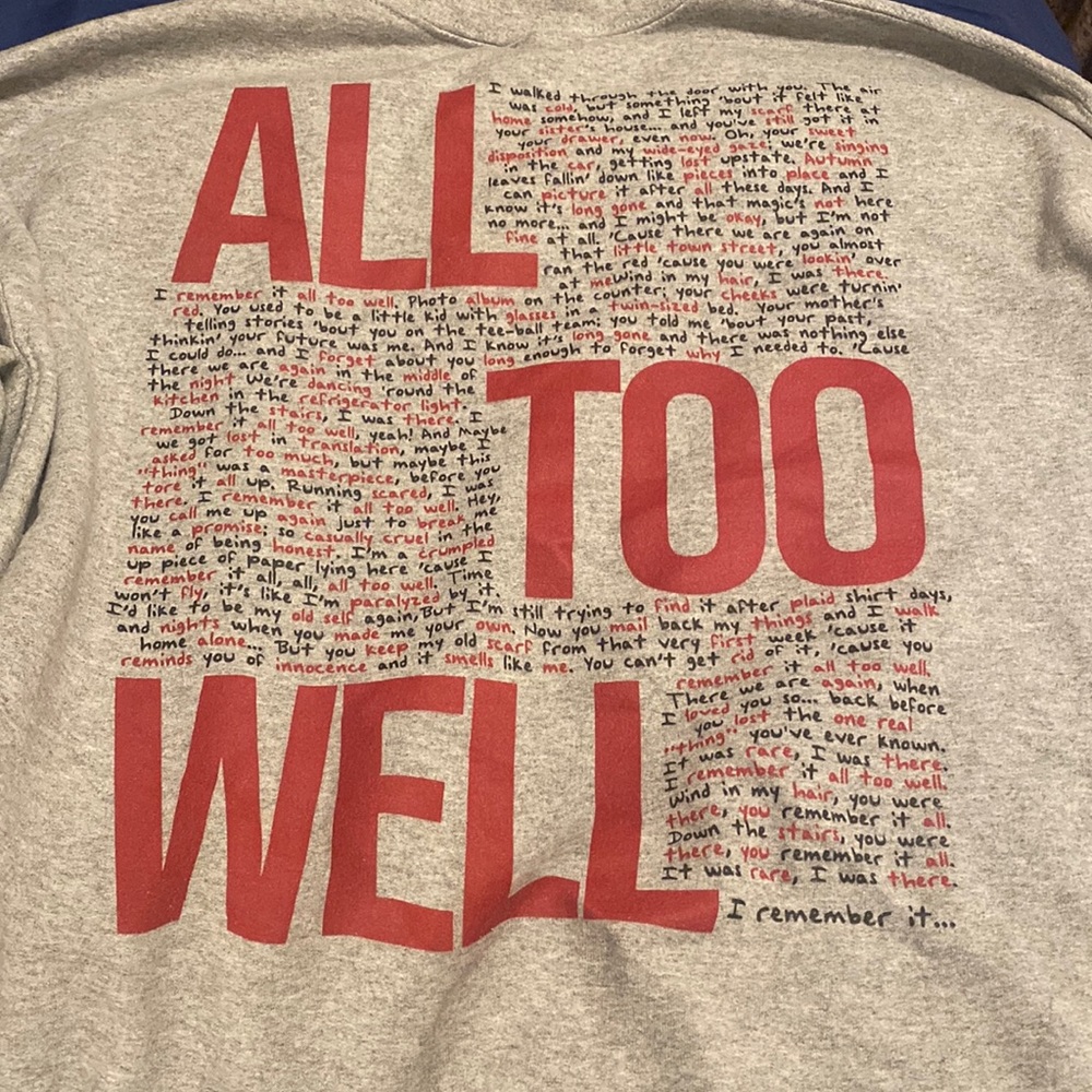 Taylor swift all too well crewneck in grey, in great condition